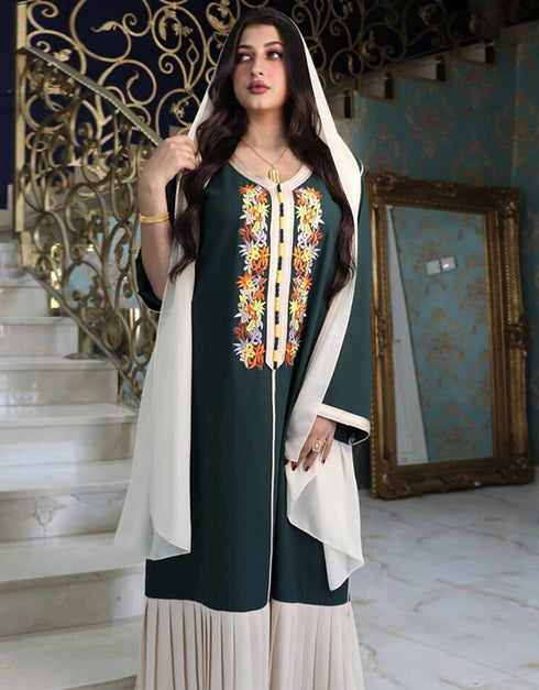 Floral Embroidery Pleated Long Dress For Women